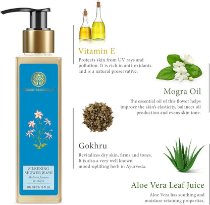 Forest Essentials Madurai Jasmine and Mogra Silkening Shower Wash, 200 ml
