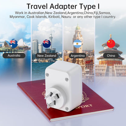 Travel Adapter Australia Travel Adapter with 2 USB 1USB C (3A) Type I Sockets for New Zealand, Australia, China, Argentina
