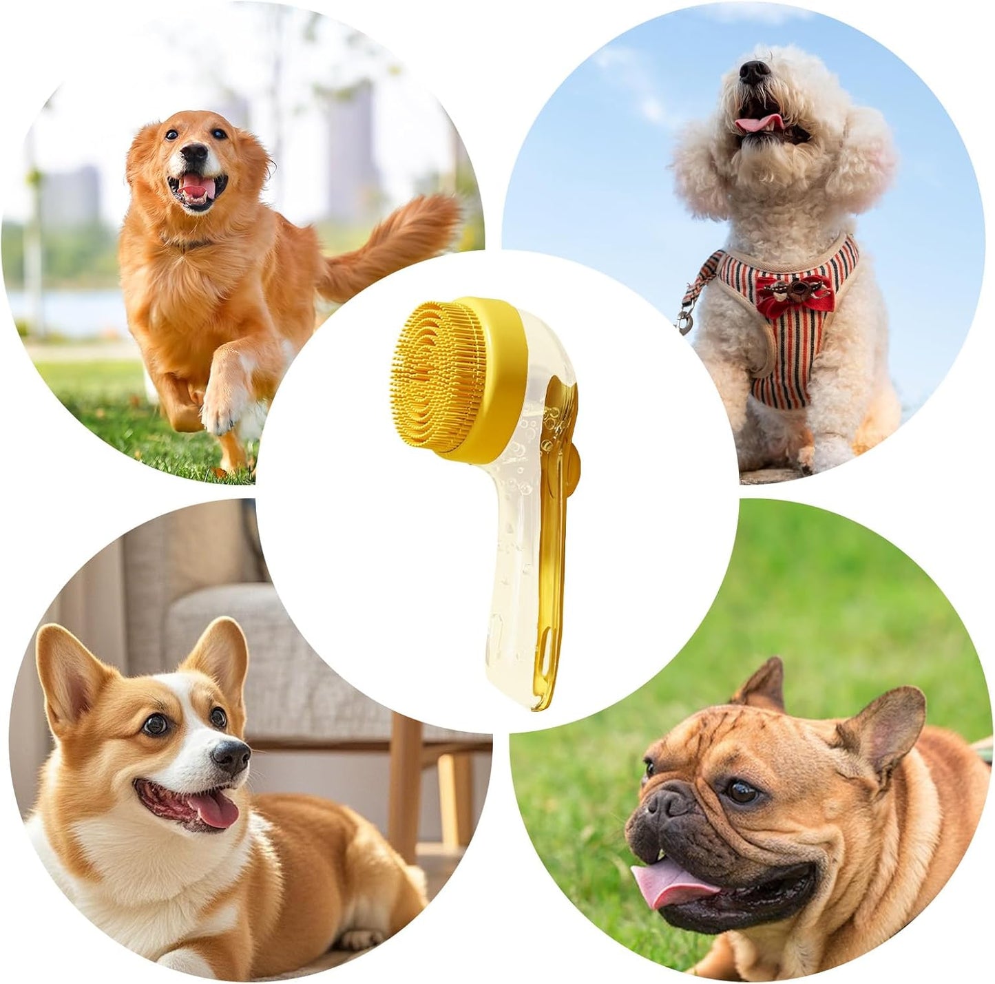 Dog Bath Brush, Pet Washing Brush, Gentle Puppy Comb, Slicker Scrubber Detangler for Kitten, Horse, Hygiene Cleaning, Dandruff Flea Matting, 7.48x3.35x1.18 inches, Green, Yellow