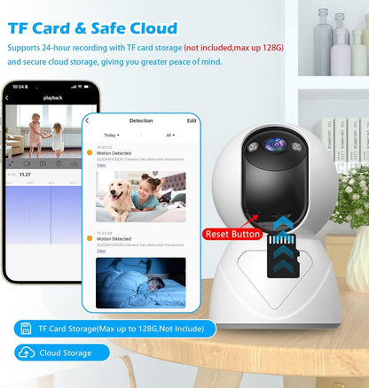 Indoor Pan/Tilt Security Camera, 5G WiFi Home Cameras for Baby Monitor/Pet Camera, Auto-Focus and Zoom, Motion Detection, 2-Way Audio, Siren, Night Vision, Cloud & SD Card Storage