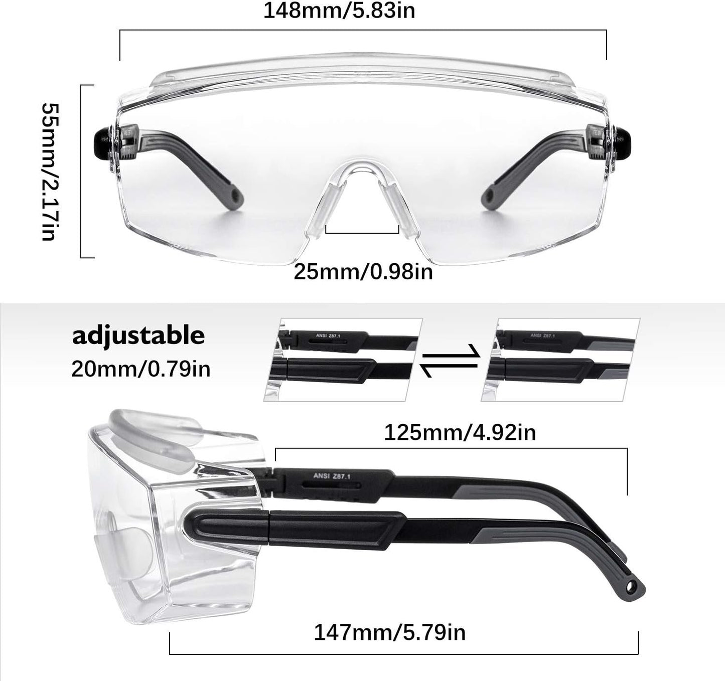 PAERDE Safety Glasses Protective Eyewear Fit over Eyeglasses,Clear Lenses Anti Fog Eye Goggles Protection