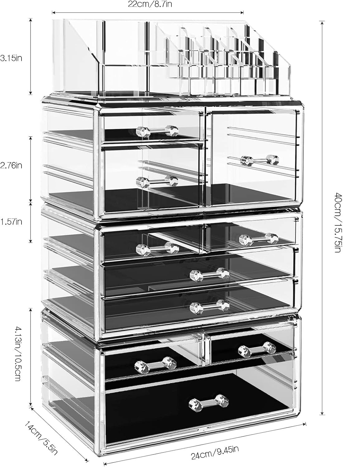 DILIBRA Acrylic Makeup Organizer, Stackable Clear Cosmetic Display Case with 10 Drawers, Large Skin Care Storage Organizer Display Box for Jewelry Hair Accessories Vanity Bathroom Counter Dresser