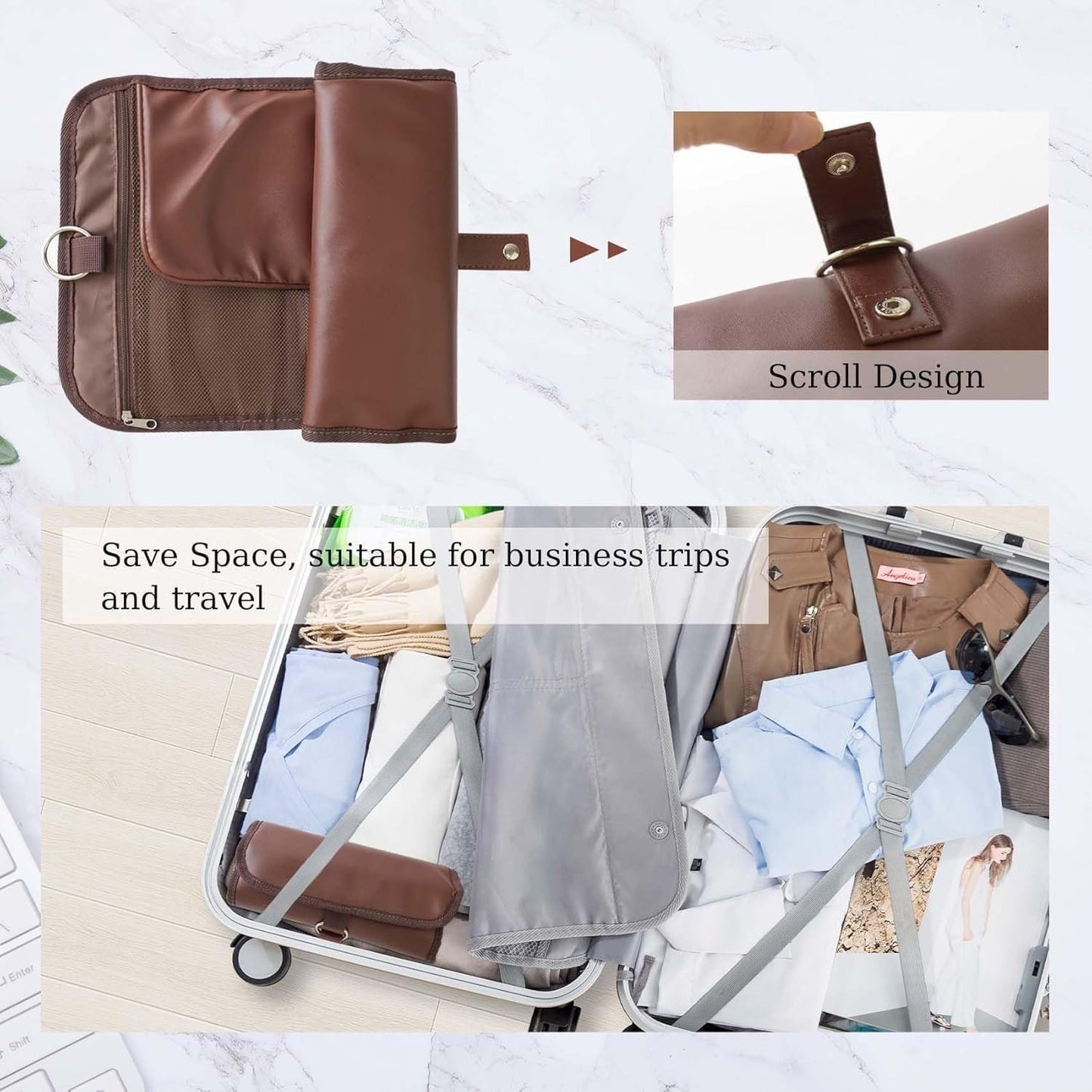 Travel Toiletry Bag for Men, Water-Resistant PU Leather Compact Roll Mens Toiletry Bag, Hanging Toiletry Bag for Travel Essentials