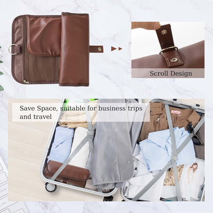 Travel Toiletry Bag for Men, Water-Resistant PU Leather Compact Roll Mens Toiletry Bag, Hanging Toiletry Bag for Travel Essentials