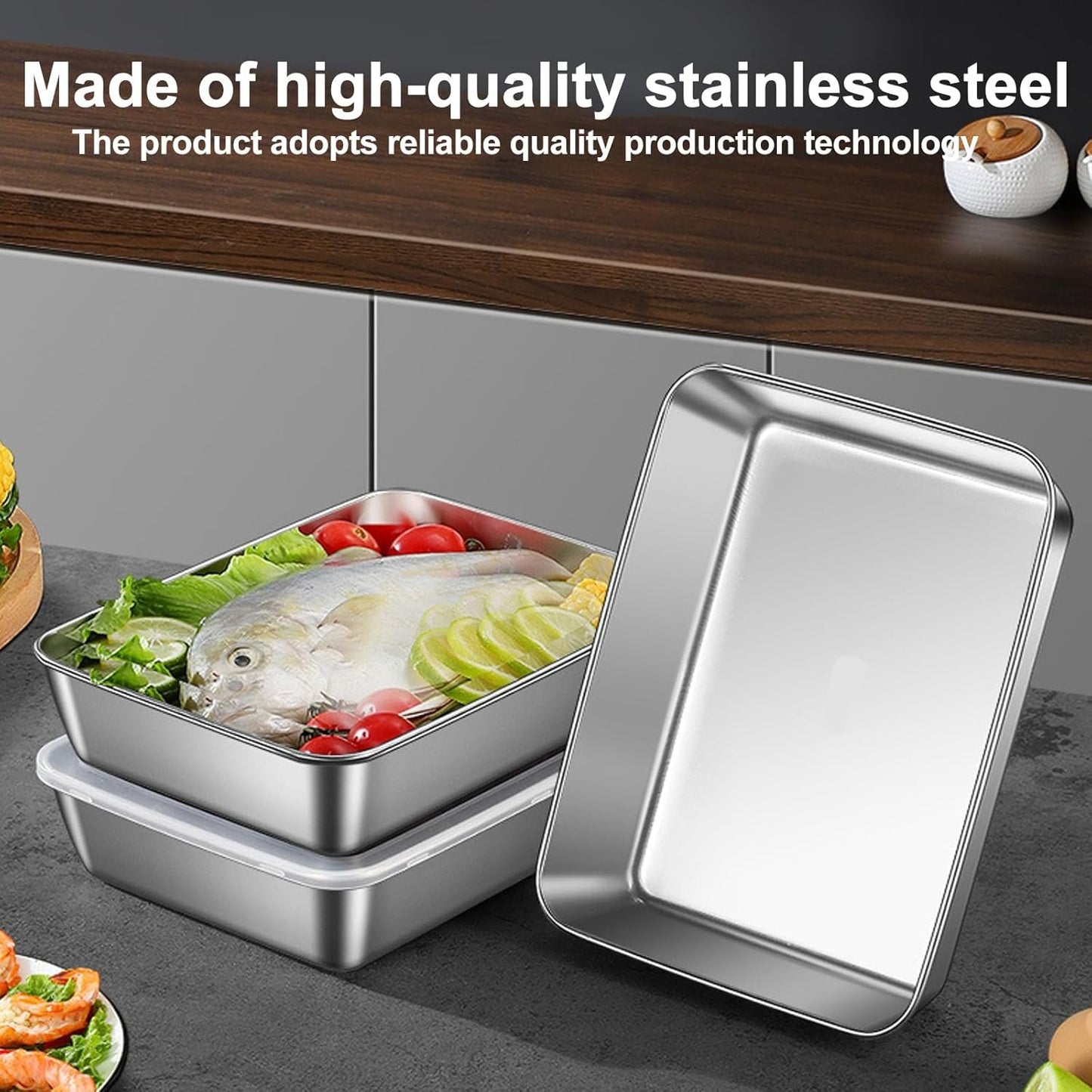 PRITOK Food Storage Container, Stainless Steel Food Storage Containers with Lid, Pack of 5, 1100 ml, Meal Prep Boxes, Reusable Freezer Containers, Food Storage Box for Food, Microwave