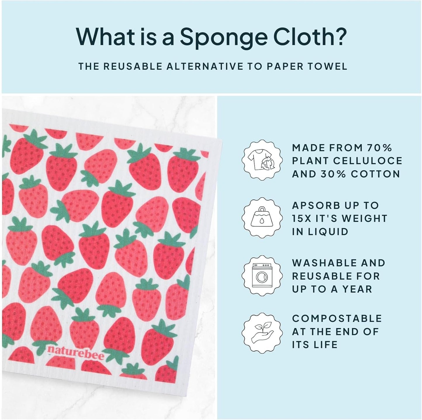 Pink Swedish Sponge Dishcloth Pack of 6 - Reusable, Washable, Odor & Scratch Free, Made with Wood Cellulose & Cotton, Multi-Use for Dishes & Counters, Replaces 17 Rolls of Paper Towel