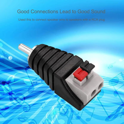 Borsuer RCA to Speaker Wires Adapter, 4Pcs RCA Male to Spring Press Type Terminal Speaker Wire Cable Converter Non-Soldering RCA Speaker Jacks for Speaker Connections