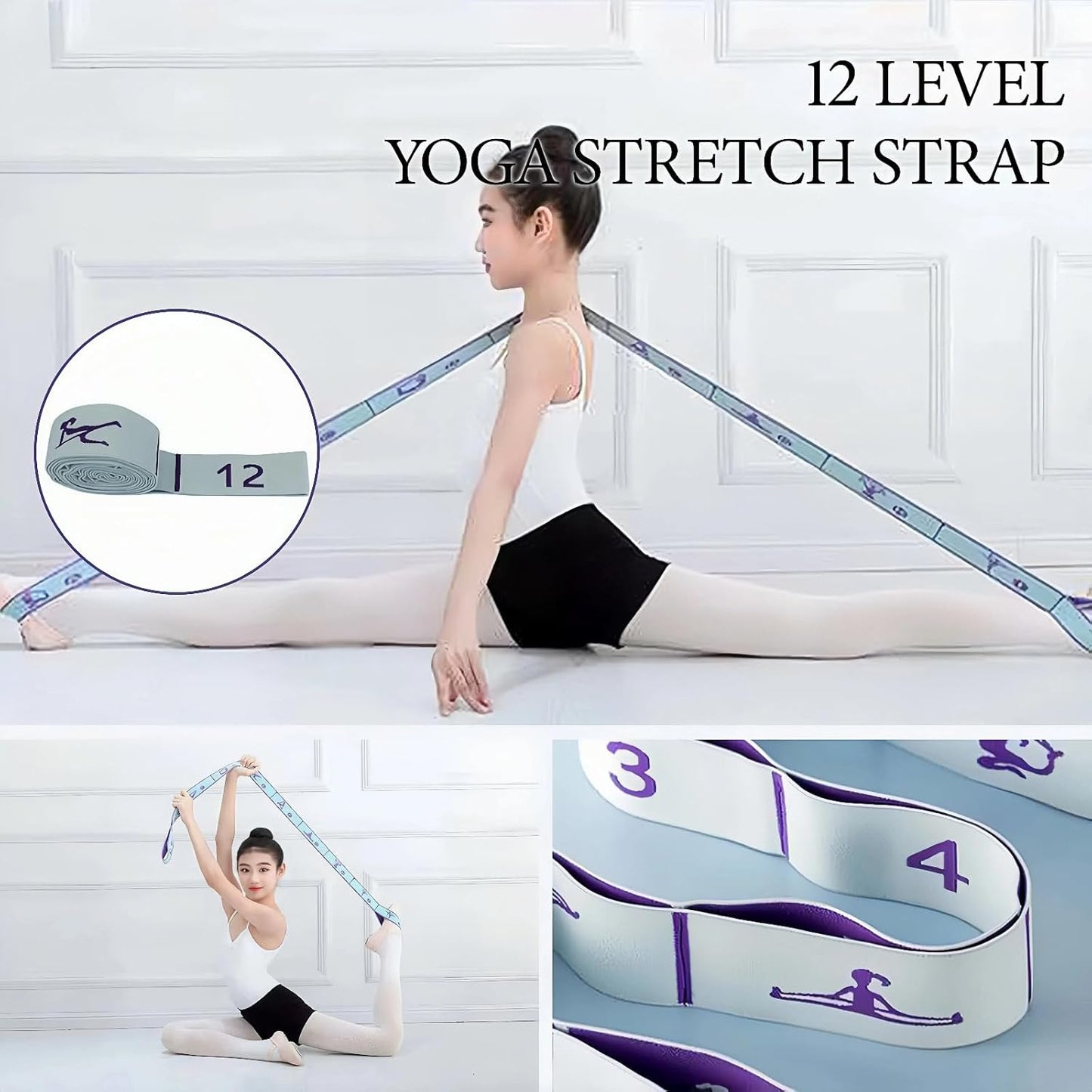 Yoga Blocks 2 Pack, high-density yoga block, EVA foam yoga block, with stretching belt, odor resistant and antiskid, used for yoga, Pilates and meditation