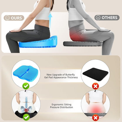 Tsmertor Gel Seat Cushion for Office Chair 3.54in Thick Ergonomic Gel Cushion Seat Pad for Long Sitting Relieve Sciatica Back,Pressure Sore&Ulcer Pain for Wheelchair Office Chairs Car Seats