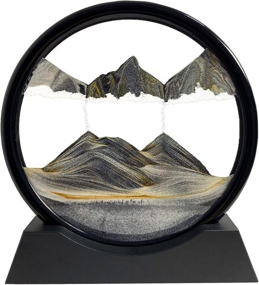 SANDCLE Flowing Sand Painting - Motion Sand Picture, Flow Round 3D Hourglass Painting, Art Decoration Gift for Home Office (Black, 7 Inch)