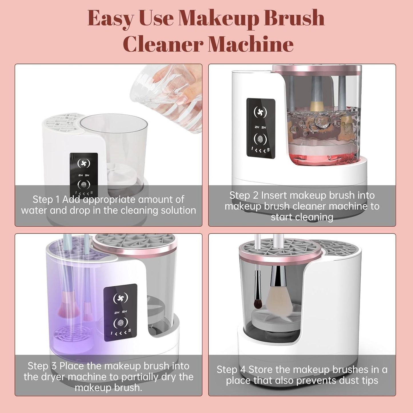 3 in1Electric Makeup Brush Cleaner With Makeup Brush Dryer Holder Portable Automatic USB Cosmetic Brushes Cleaner Tool for All Size Beauty Makeup Brush Set,Contour, Eyeshadow, Blush Brush (White)