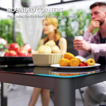Outsunny Outdoor Dining Table for 6 People, 59" x 35" Rectangular Aluminum Patio Table with Tempered Glass Top and Height-Adjustable Feet for Garden, Balcony, Porch, Deck, Grey