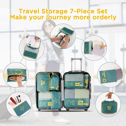 AiQInu 7-Piece Waterproof Packing Cube Set Travel Organizer for Clothes, Shoes, Underwear