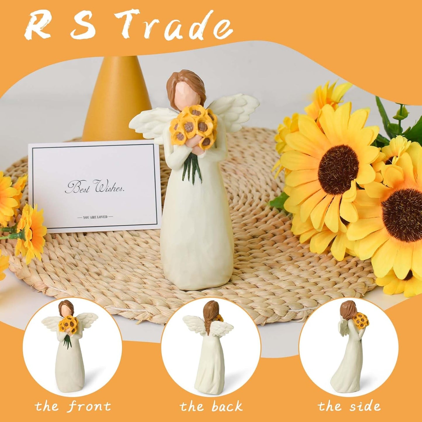 Sunflower Gifts for Women, Guardian Angel Figurines with Sunflower Bouquet - Hand-Painted Resin Collectible Figure for Women, Mum, Teachers - Unique Home Décor & Angel Gifts in Christmas, Birthday
