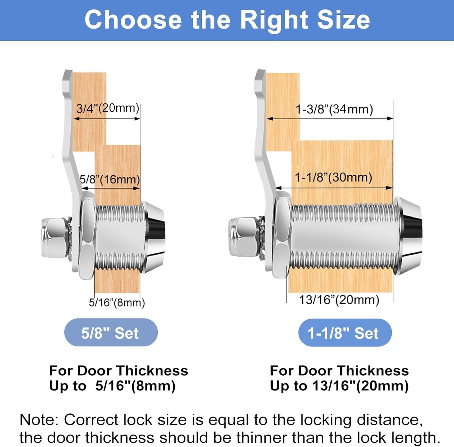 Cylinnda Toolbox Lock with Keys, 5/8” Cabinet Cam Lock Keyed Alike, Hook Cam,Tool Box Lock for RV Storage Compartment Door Tool Cart Mailbox Lock with Manual, Zinc Alloy (5/8 Inch 1 Pack)