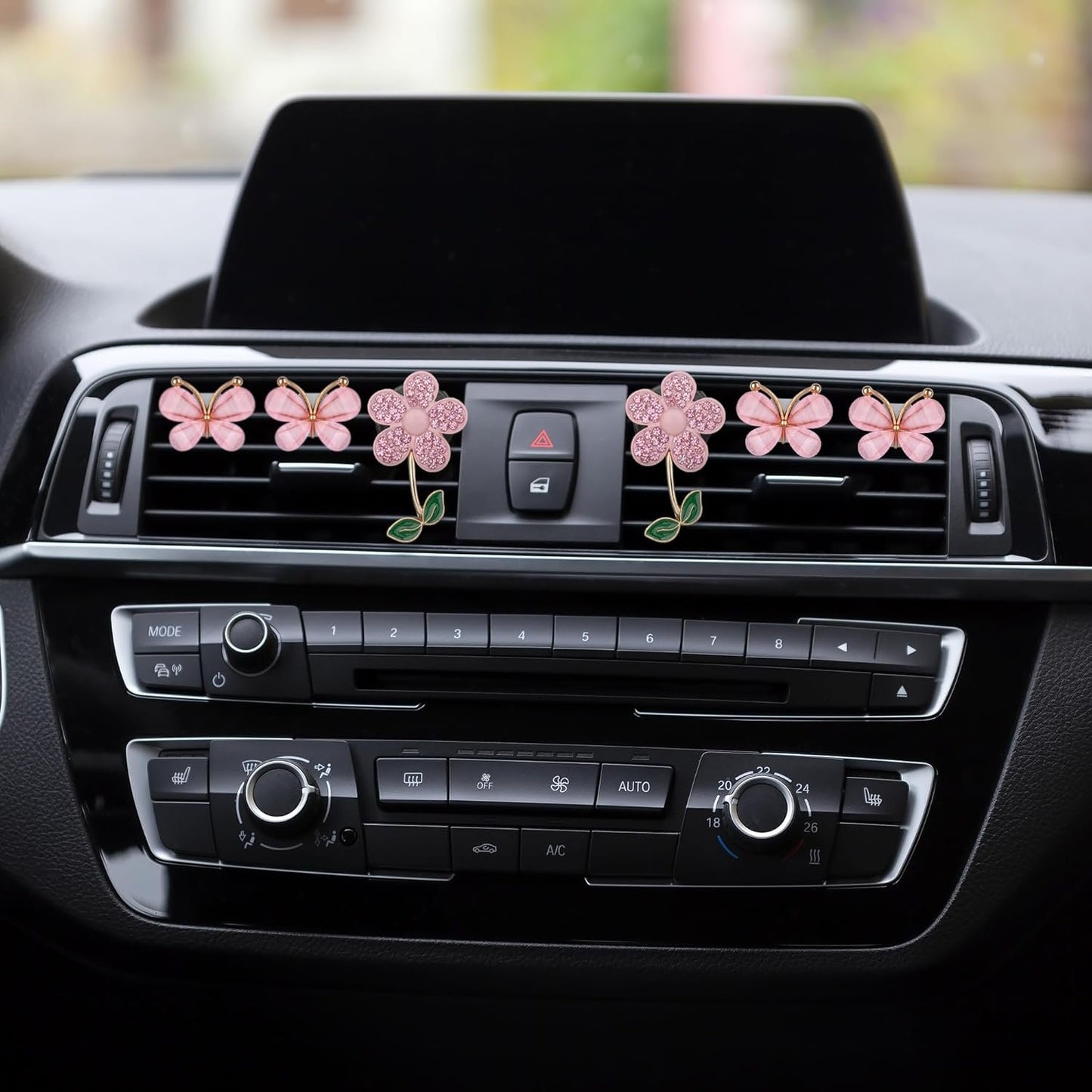 Biiange 6Pcs Bling Butterfly Daisy Air Vent Clips, Flower Car Air Vent Diffuser, Freshener with Butterfly Clip, Cute Decoration Car Interior Decor Bling Accessories for Women (Pink)