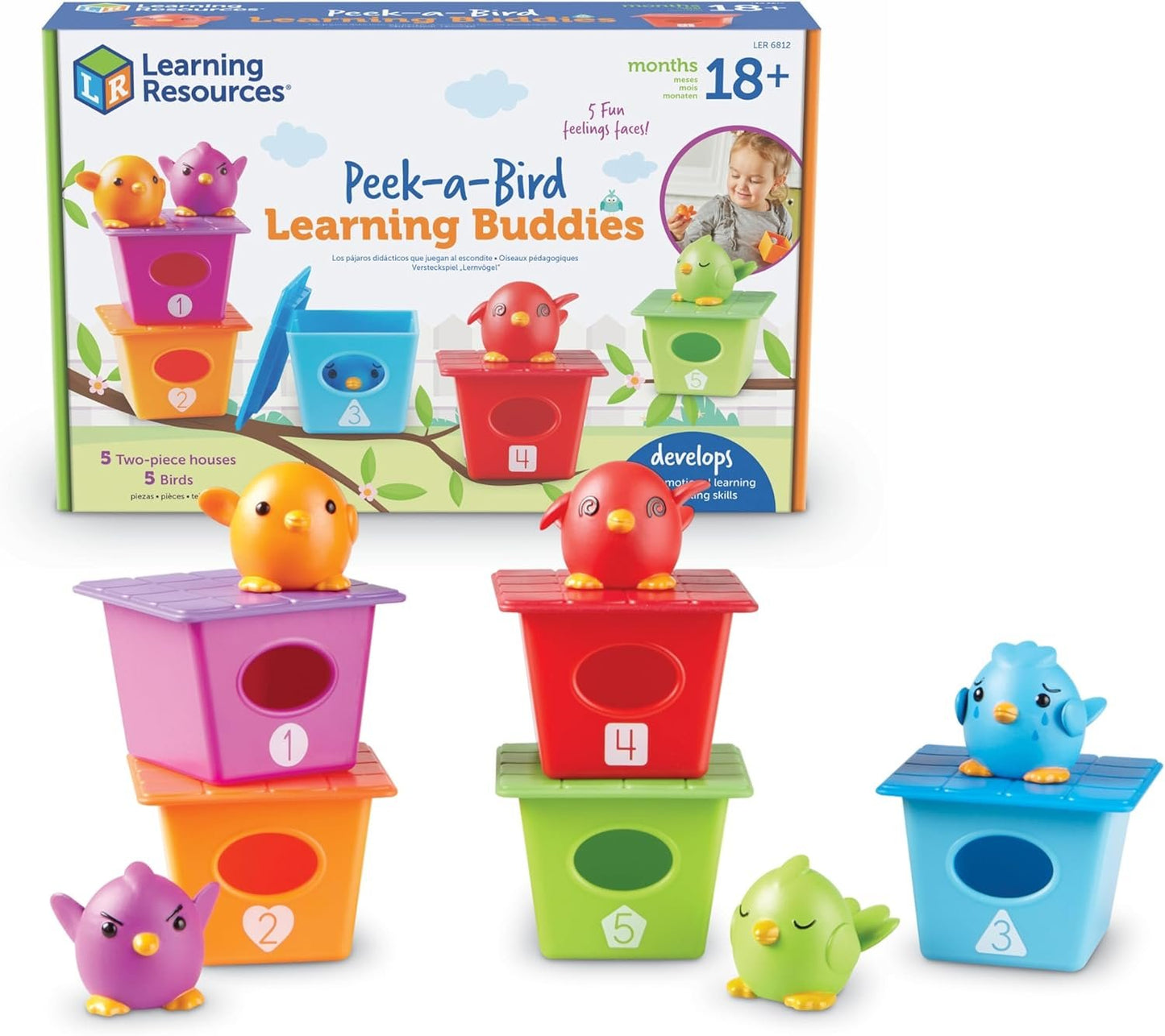 Learning Resources Peek-a-Bird Learning Buddies - 15 Pieces, Age 18 Months+ Toddler Learning Activities, Preschool Toys, Educational Toy for Color Teaching