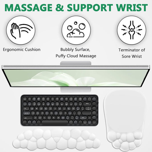 AKIT Bubble Massage Ergonomic Mouse Pad with Wrist Rest for Computer Keyboard, Cloud Wrist Rest Keyboard Pad and Cute Mouse Pad with Wrist Support Soft White Mousepad Gaming Mouse Pads for Desk Office
