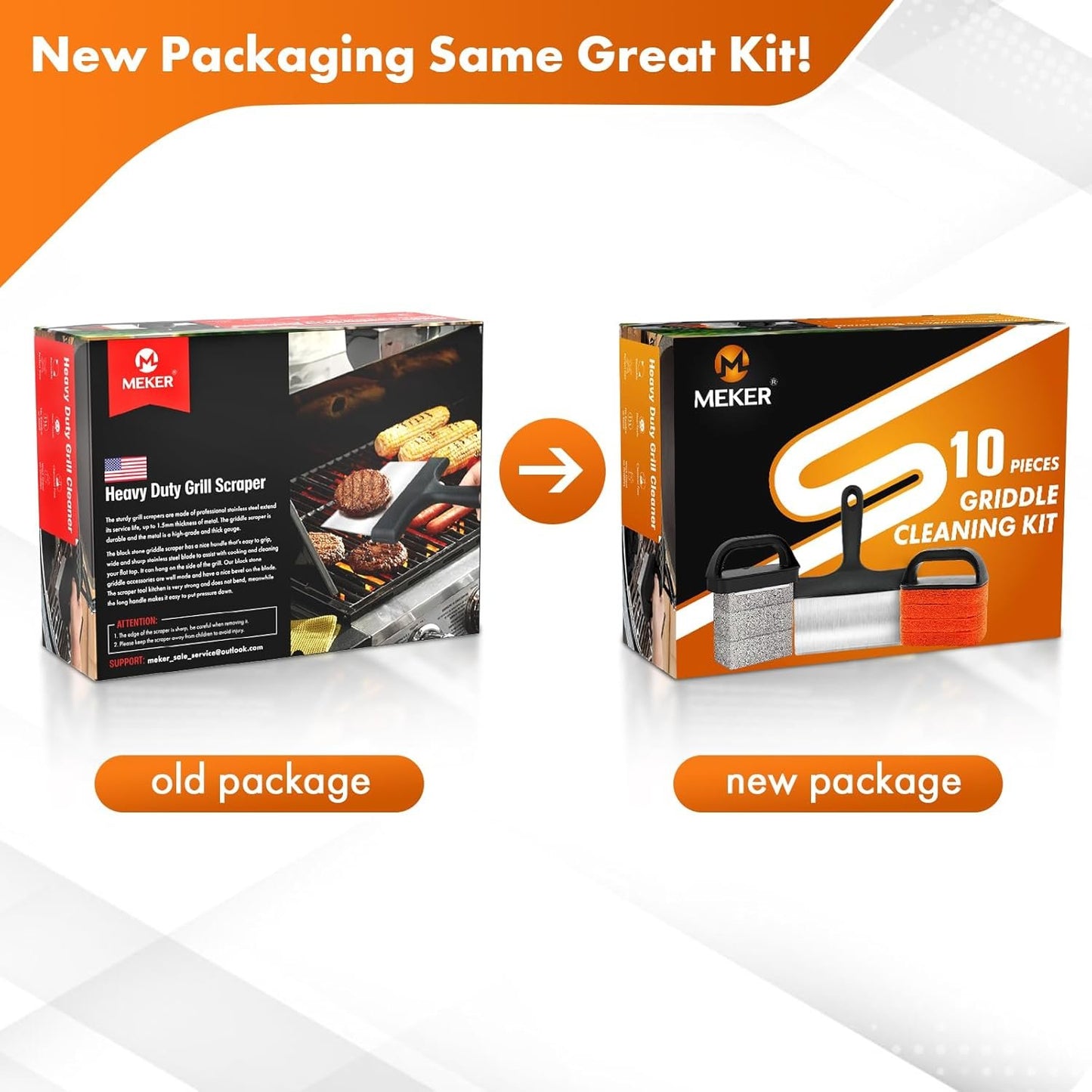 MEKER Griddle Cleaning Kit for Blackstone, Flat Top Grill Cleaning Kit with Grill Stone, Upgraded Scouring Pads & Griddle Scraper & Brush with Handle - Easy to Remove Stain (10 PCS)