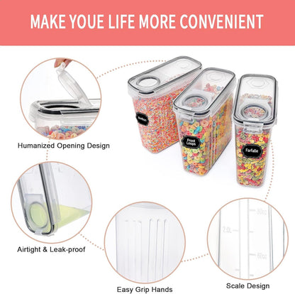 Large Dry Food Storage Containers with Lids, PRAKI 6PCS 4L Airtight Cereal Containers Storage, Leak-proof Canister Set for Kitchen Pantry Organizers and Storage with 20 Labels & Marker