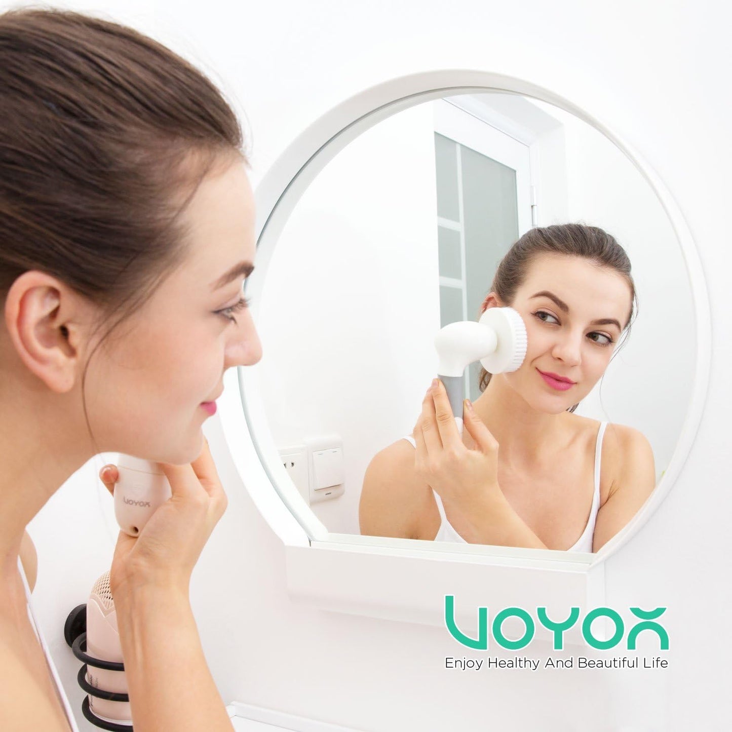 VOYOR 5-IN-1 Face Brush Exfoliation Facial Brush Microdermabrasion Pore Minimizer Pedicure Dead Skin Remover Makeup Remover Brush Body Cleansing Brush for Acne Blackhead Treatment Skin Care FB100