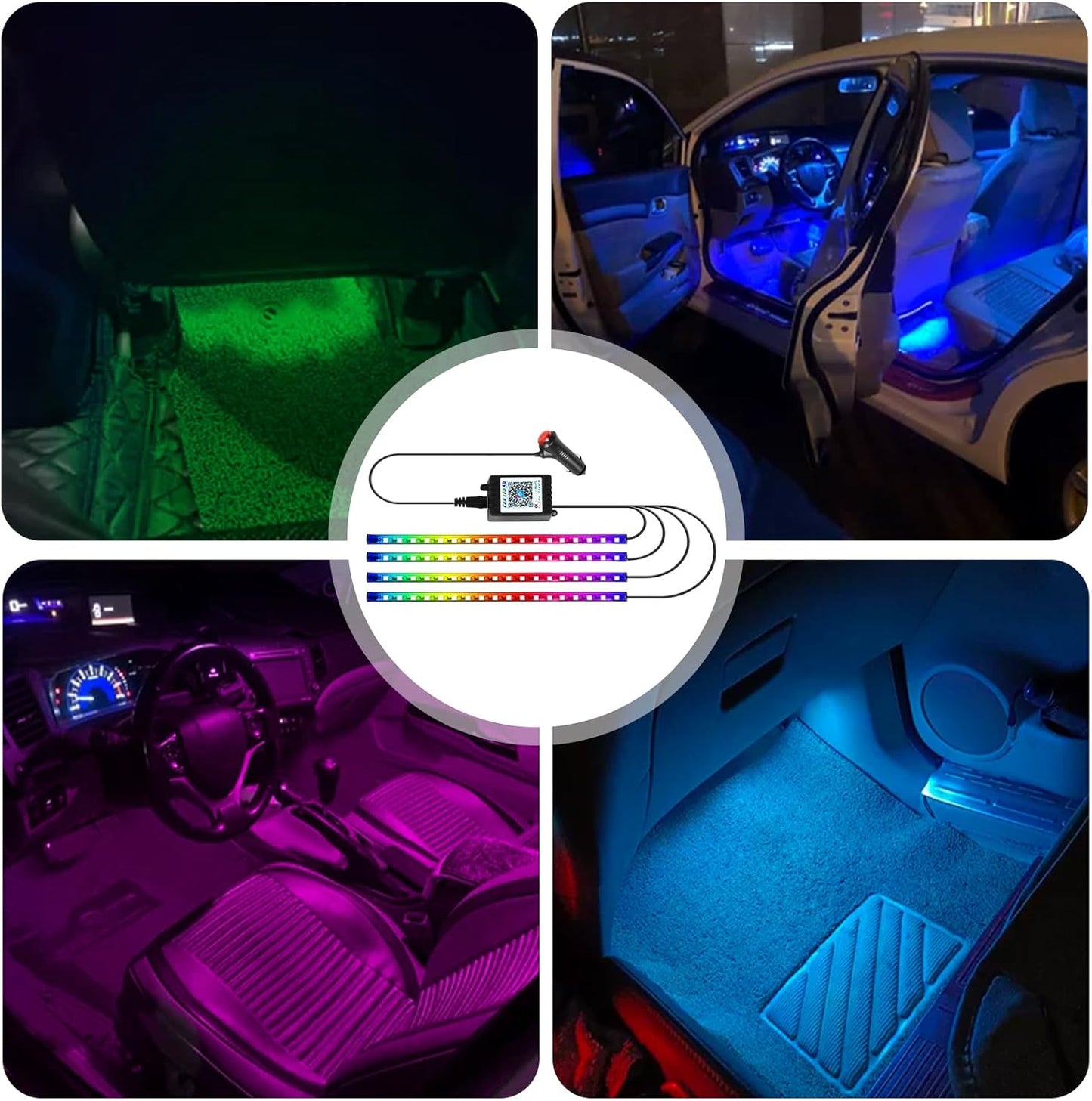 LED Interior Lighting Car, 4pcs 72 Strips RGB Car Interior Lighting Ambient Lighting 12V Cigarette Lighter LED Strip with App Control & Remote Control Dynamic Music Neon