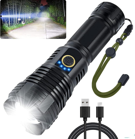 Rechargeable Flashlights High Lumens, 100000 Lumen Super Bright Tactical Flashlight, XHP 90 LED Flashlight, Tactical Flashlight with Zoomable, Waterproof, 5Modes for Camping and Emergencies