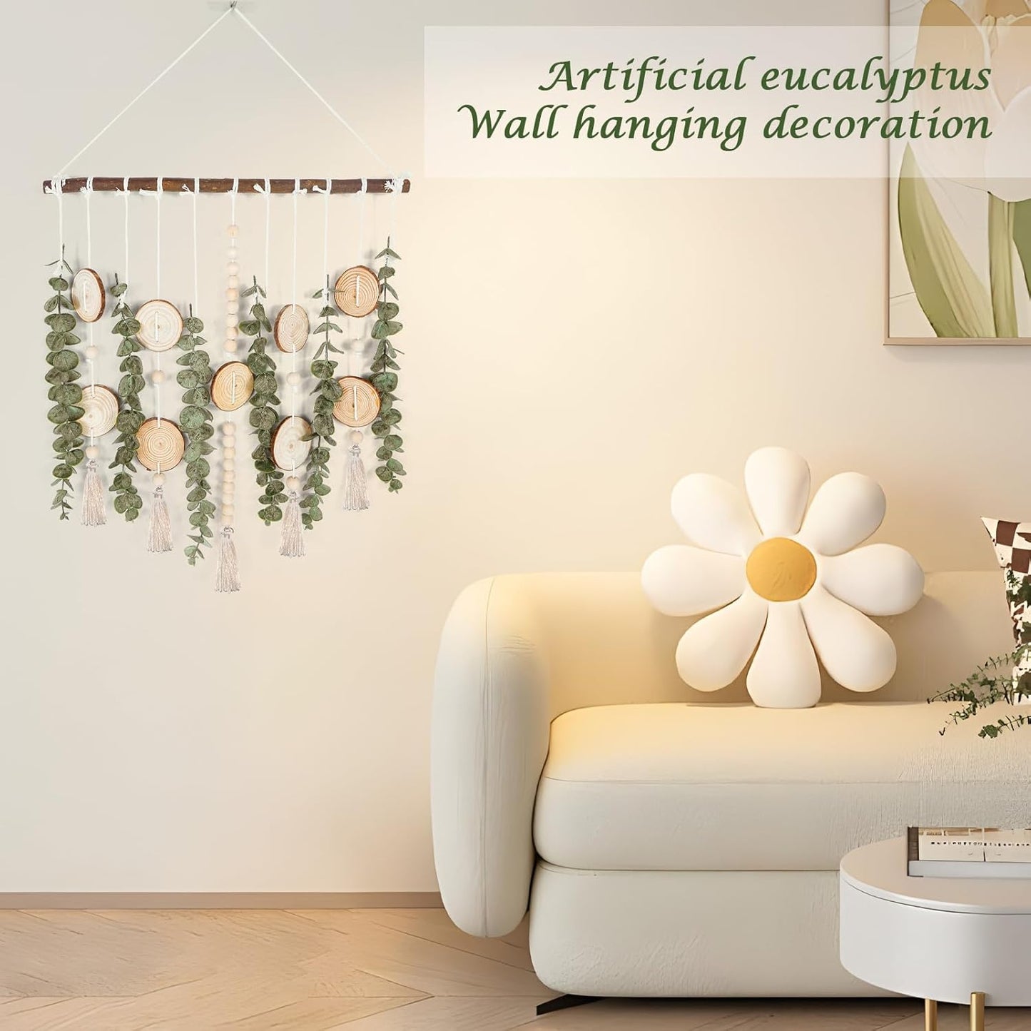 Lenamos Artificial Eucalyptus Wall Decor Fake Greenery Leaves Stems Wall Hanging Plants on 40cm Wooden Stick Boho Rustic Farmhouse Decor for Bedroom Kitchen Dining Room Bathroom Decoration