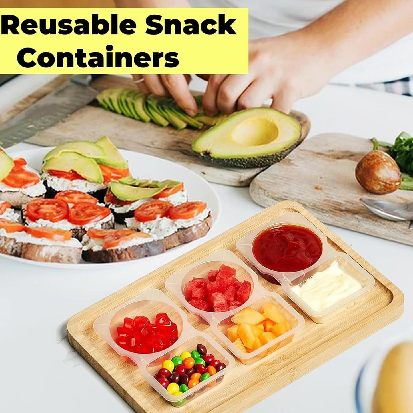20 Sets Reusable Snack Containers with Lids,Double Compartment Condiment Container for Refrigeration,Portion Control,Take-out Sauces,Dips,Salad Dressing (20)