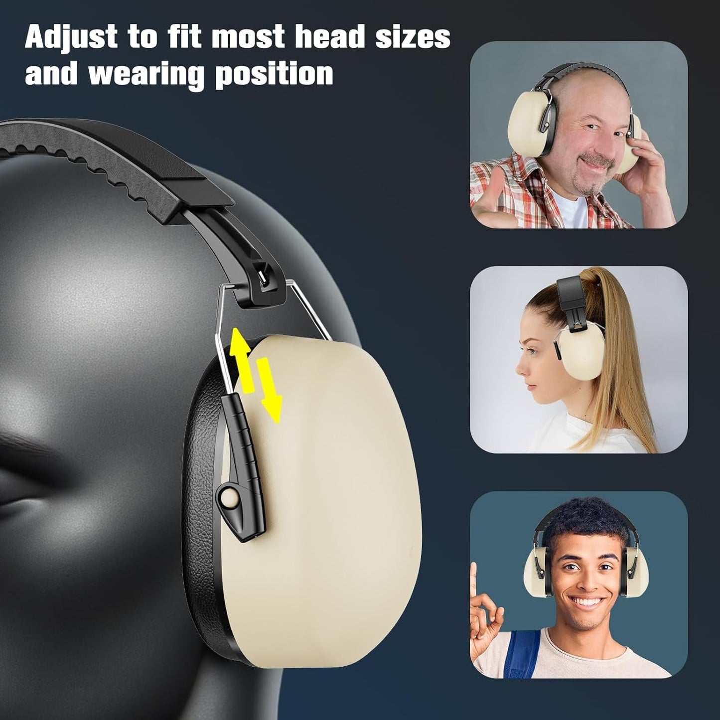 ProCase 2 Pack Noise Reduction Ear Muffs, SNR 32dB Sound Isolation Noise Cancelling Headphones for Adults Kids Autism, Adjustable Sound Proof Hearing Protection for Shooting Mowing -Black/Beige