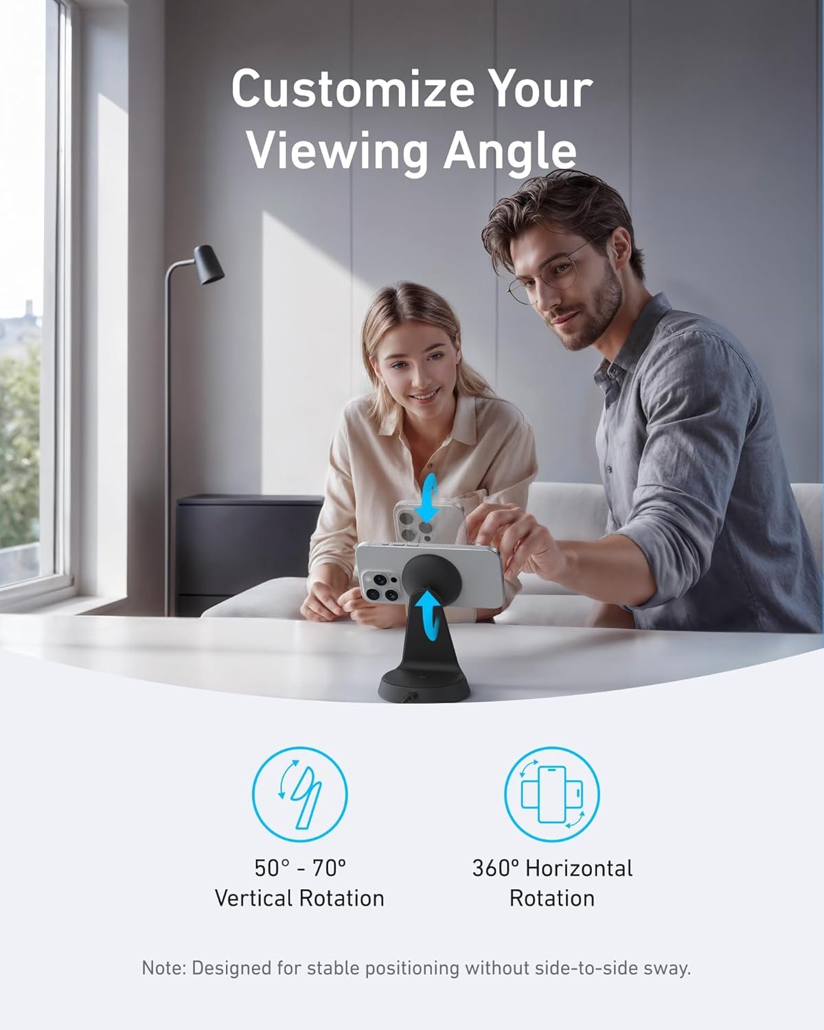 Anker MagSafe Compatible 2-in-1 Charging Stand, iPhone 16 Wireless Charger, Qi2 Certified 15W Ultra-Fast, Adjustable and Super Strong, for iPhone 16/15/14/13/12 Series, AirPods (Charger Not Included)