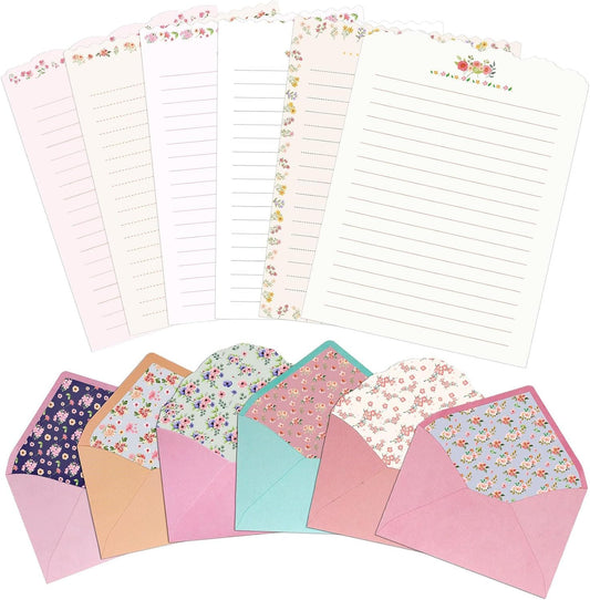 KSIWRE Stationary Set, 24 PCS Writing Paper with 12 PCS Envelopes, Warm Floral Themed Design, Paper Material, Stationery Item Type, Victorian Style, White Color