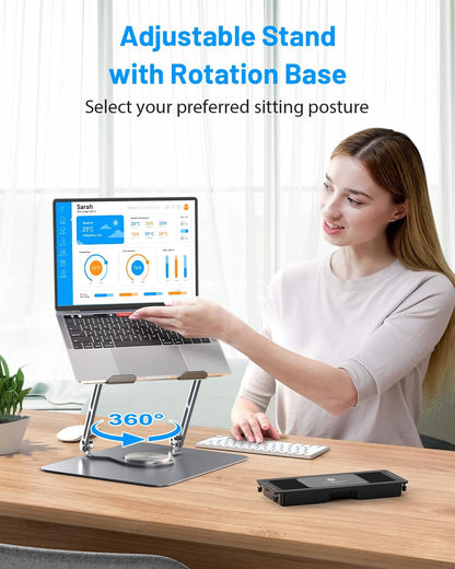 METFUT Laptop Cooling Stand with Detachable Thermoelectric Cooler, Adjustable Height & Angle, 360 Rotation Base, Carbon Steel Framework, Ultra-Quiet & Super Sturdy for up to 16” Laptop (Grey)