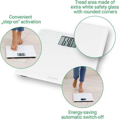 medisana PS 470 Digital XL Personal Scale up to 250 kg / 551 lbs Bathroom Scales Made of Tempered Safety Glass and Automatic Switch-Off