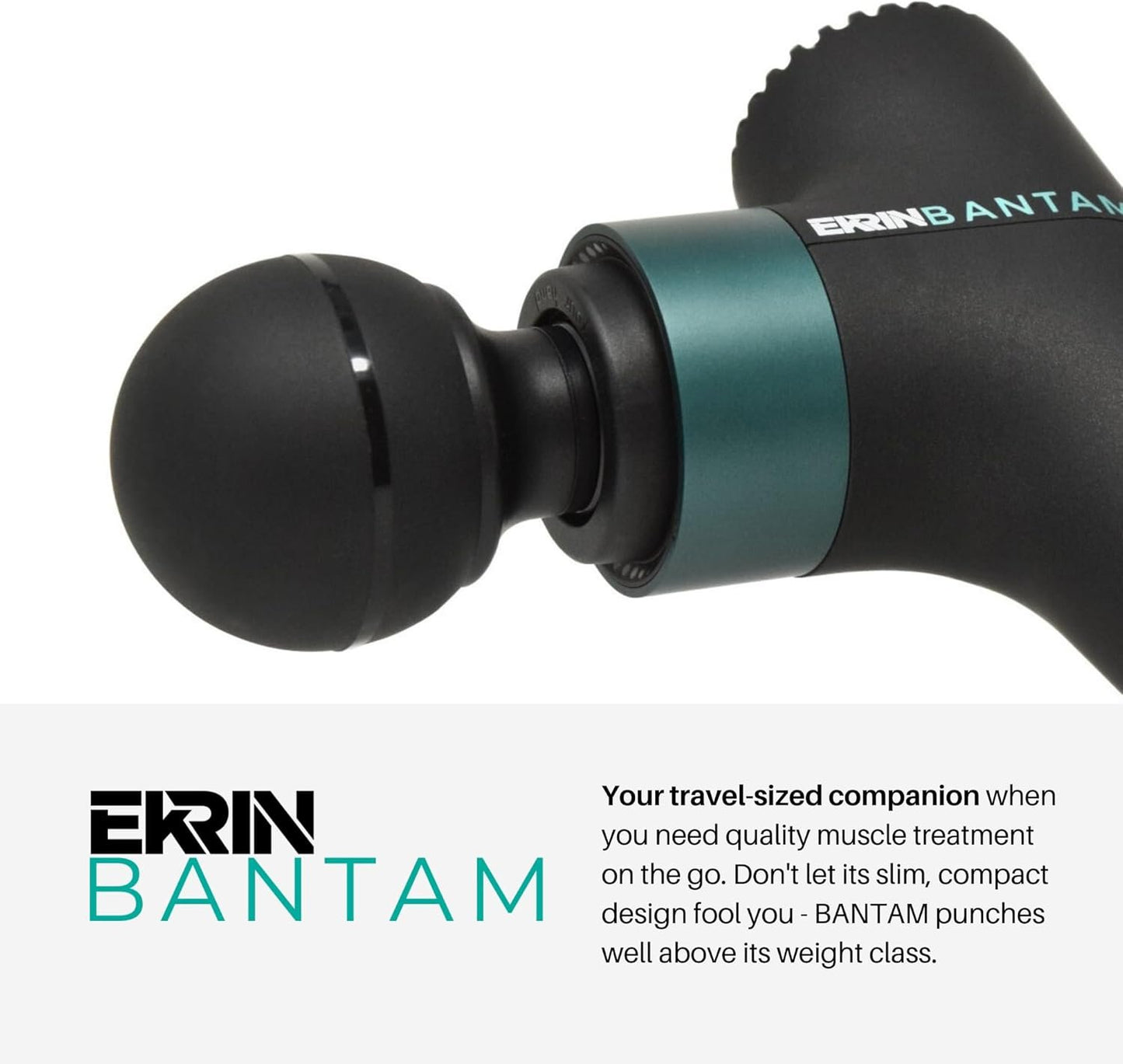 Ekrin Athletics Bantam Mini Massage Gun - Compact Deep Tissue Muscle Massager with Adjustable Speeds & Attachments - Long Battery Life, Lightweight, Travel Friendly - On-The-Go Wellness & Recovery