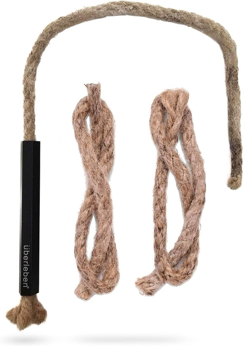 Überleben Tindår Tinder Wick & Bellow Fire Starter Kit - Waterproof, 60 Min Burn Time - Paraffin Wax Rope Hemp Wick and Bellow Bushcraft Survival Kit - Black Aluminum Sleeve & Slider Box