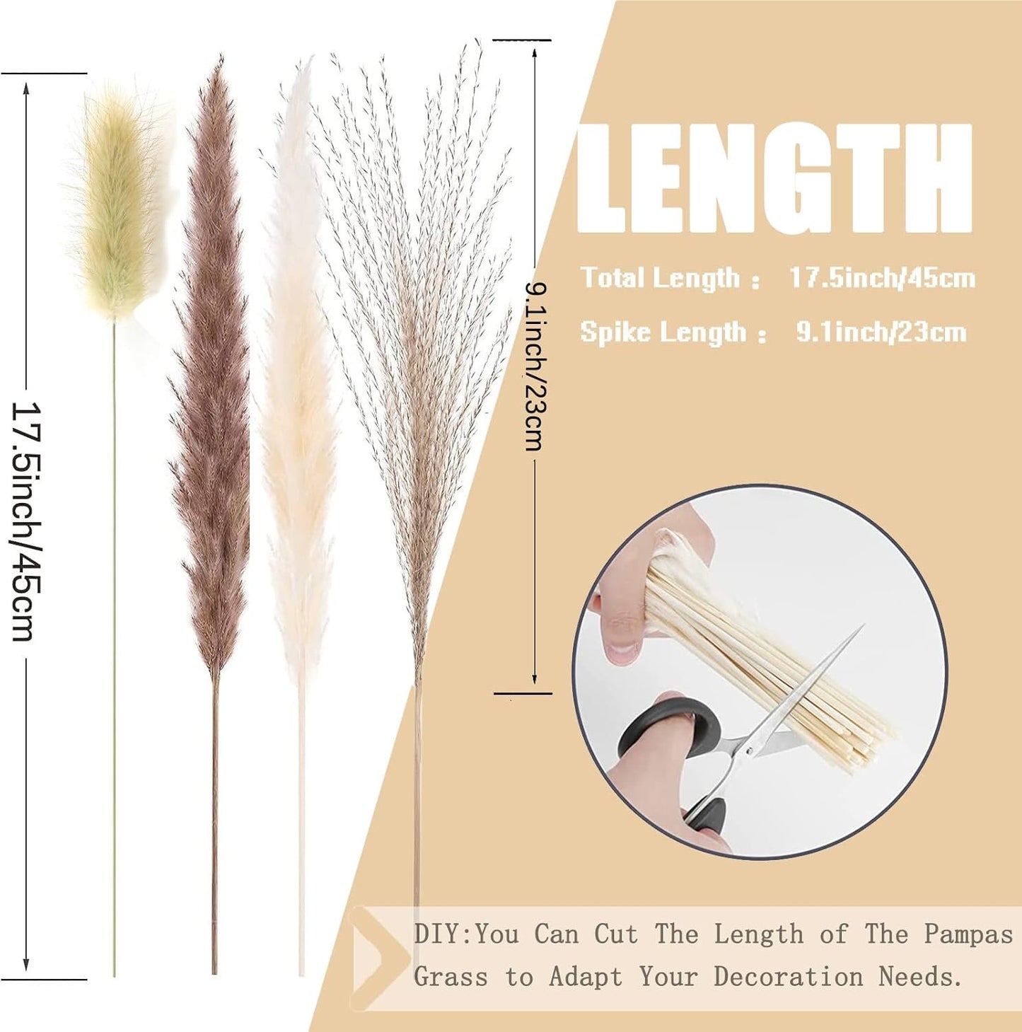 Pampas Grass Decor 110 pcs 17.5 inch Natural Dry Pampas - 15 Pcs White Pampas & 15 Pcs Brown Pampas & 50 Pcs Reed Grass & 30 Pcs Bunny Tail Grass,Fluffy Dried Flowers for Wedding Boho Decor Home Decor