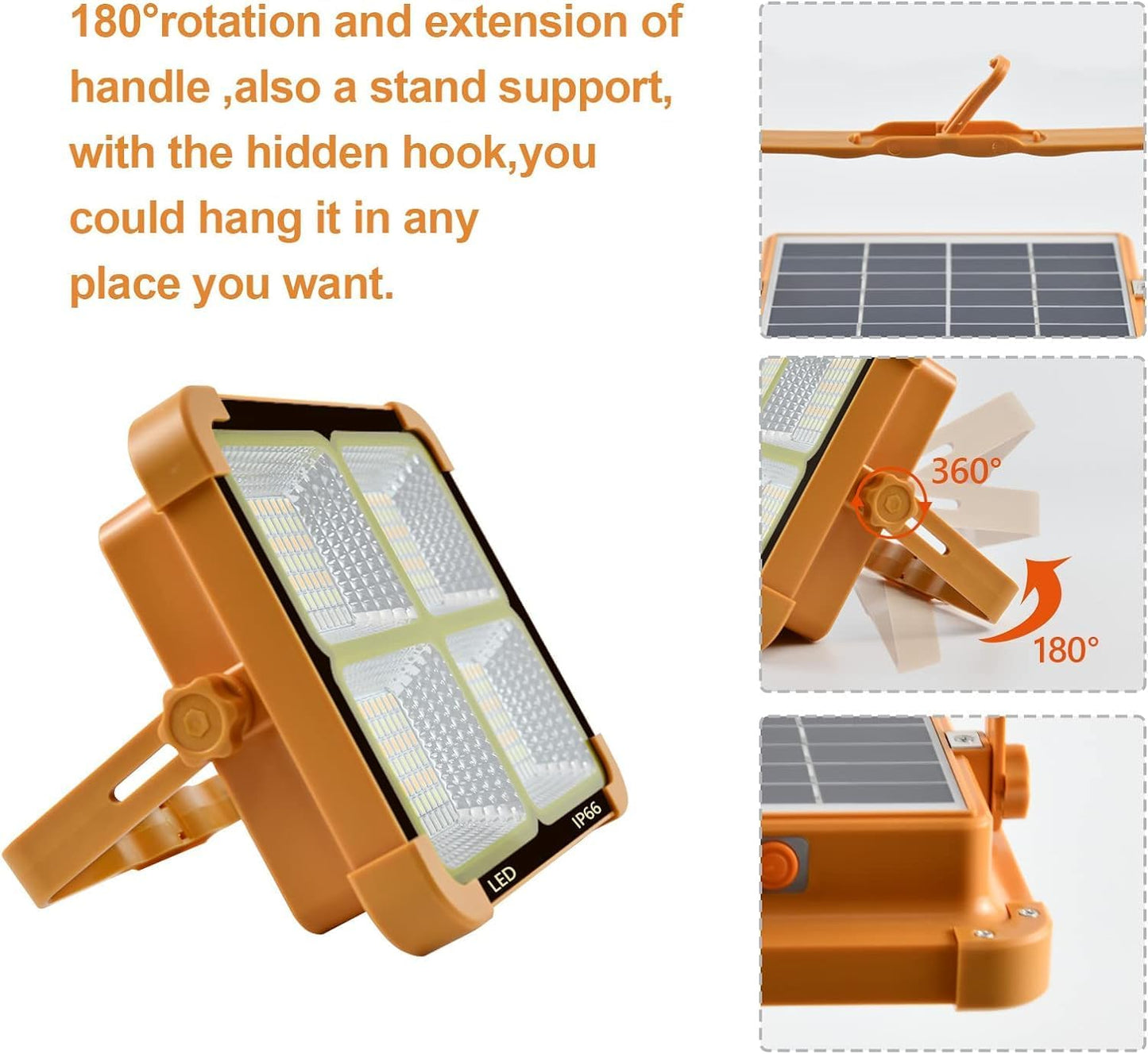 100 W LED Construction Spotlight Solar Rechargeable Battery Work Spotlight Portable Camping Lamp with 16500 mAh Power Bank, 10000 Lumen for Construction Site Garage Workshop for Fishing Emergency