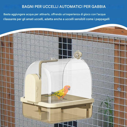 Cockatiel Bird Bath, Birds Cage Bath with Automatic Chew-Proof Tub and Perch, 8.86x7.87x10.24 inches 2-Mode Aviary Bathtub for Indoor Use Breeding Travel Show