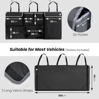 Trunk Organizer for SUV, Cargo Organizer, with Foldable Design & Multiple Storage Pockets, Space-Saving, Durable Elastic Cargo Net, Perfect for Backseat & Cargo Organization