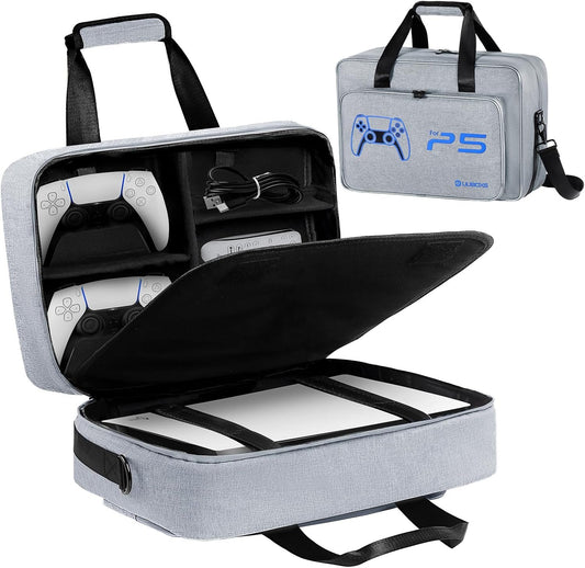 UUBOXS Carrying Case for PS5/PS5 Pro/PS5 Slim, Upgrade Protective Travel Bag for PS5 Disc/Digital Edition, Large Capacity Storage Bag Compatible with PlayStation 5 Controller Console Accessories