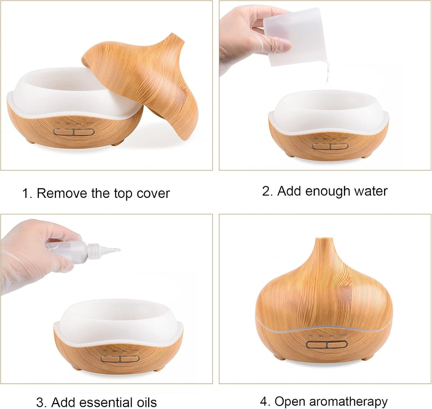 300ml Aromatherapy Essential Oil Diffuser Wood Grain Button Control ltrasonic Air Humidifier Cool Color LED Lamp