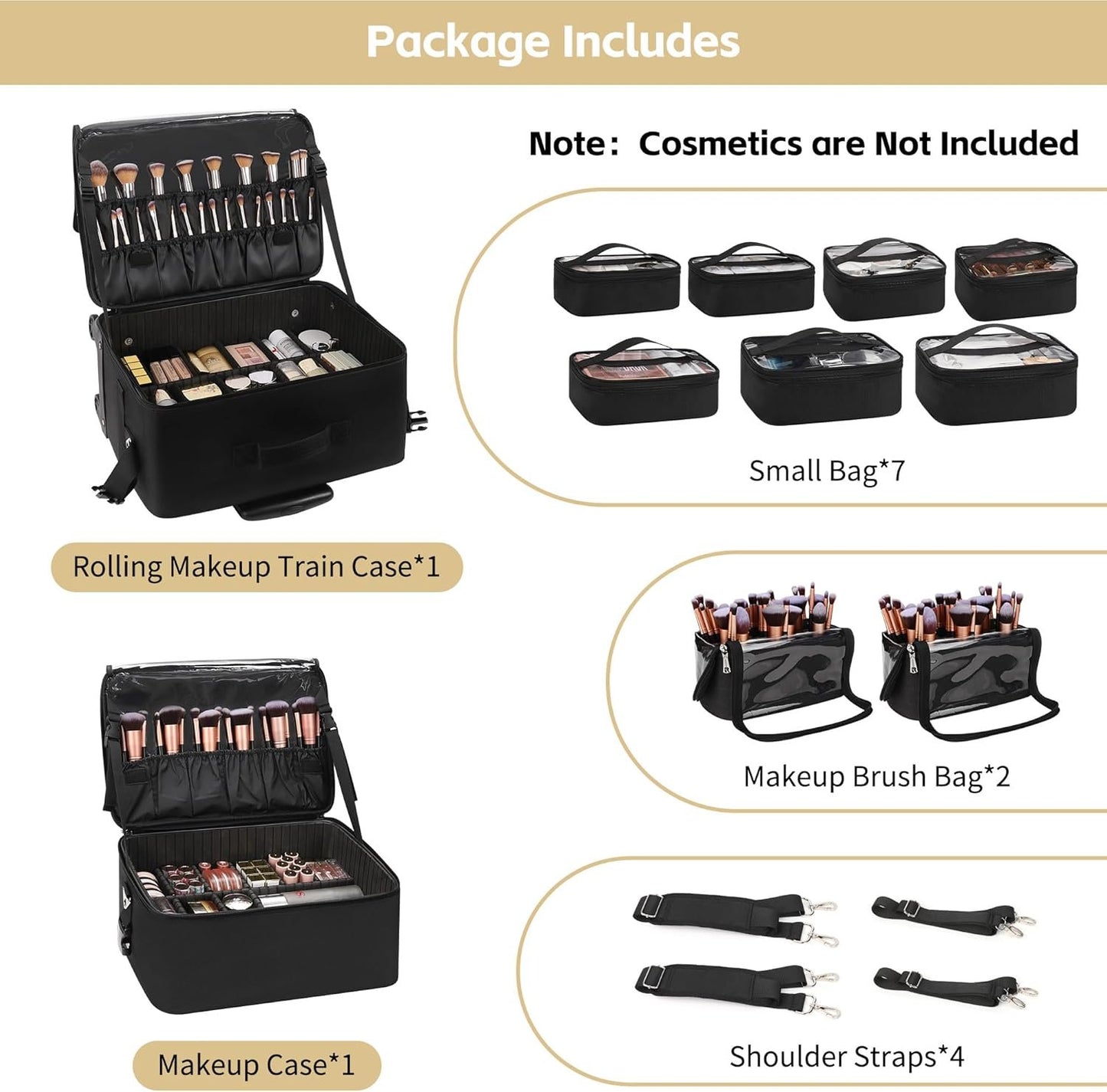 Rolling Makeup Case Professional Makeup Bag Makeup Artist Bags 4 in 1 Cosmetics Rolling Organizer Extra Large Trolley Makeup Travel Case with 360° Swivel Wheels and Adjustable Dividers