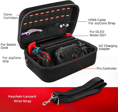 iVoler Carrying Storage Case for Nintendo Switch/Switch OLED Model (2021), Portable Travel Protective Hard Messenger Bag Soft Lining 18 Games for Switch Console Pro Controller & Accessories (Black)