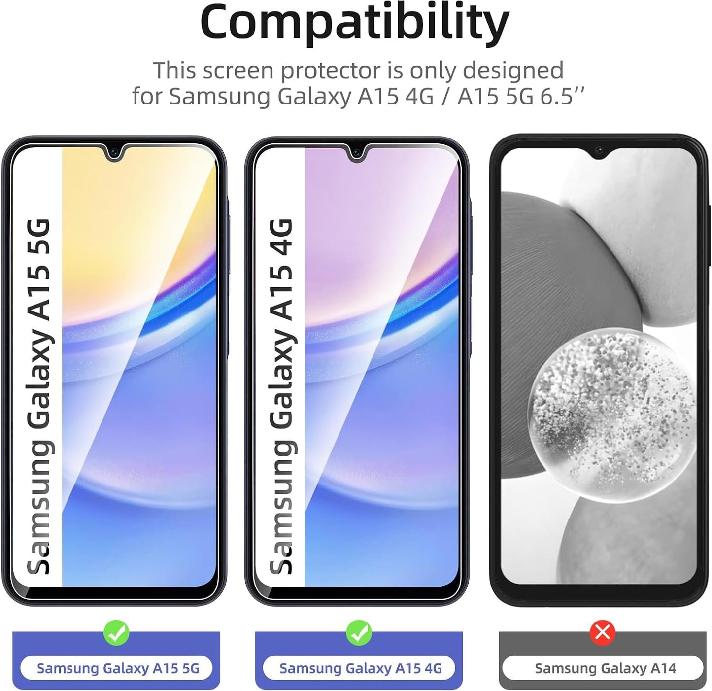 NEW'C 3 Pack Designed for Samsung Galaxy A15 5G /4G Screen Protector Tempered Glass,Case Friendly Ultra Resistant