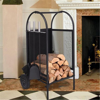 Metal Firewood Log Trolley Cart Storage with Wheels Kindling and Companion Toolset (Color : Black Size : 35x35x80cm) (Black 35x35x80cm)