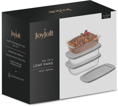 JoyJolt Glass Loaf Pan Set with Lid, Rectangular, 1.9 Quart, Deep, Meatloaf & Banana Bread Loaf Pans