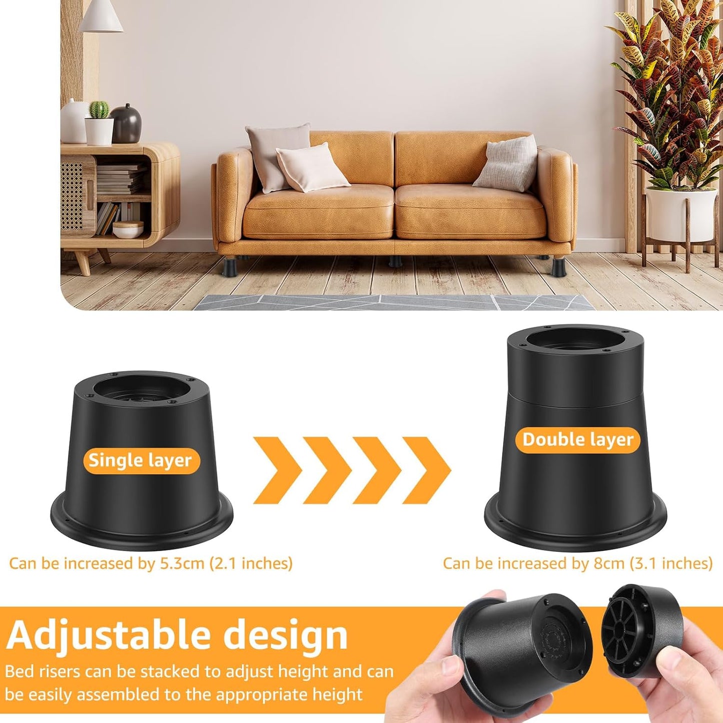 HAIJED Bed Risers, Chair Risers, Round Furniture Risers, Rubber Risers for Sofas up to 1,721 lbs, Bed Frame Riser, 3.3" Table Leg Extenders, Blocks