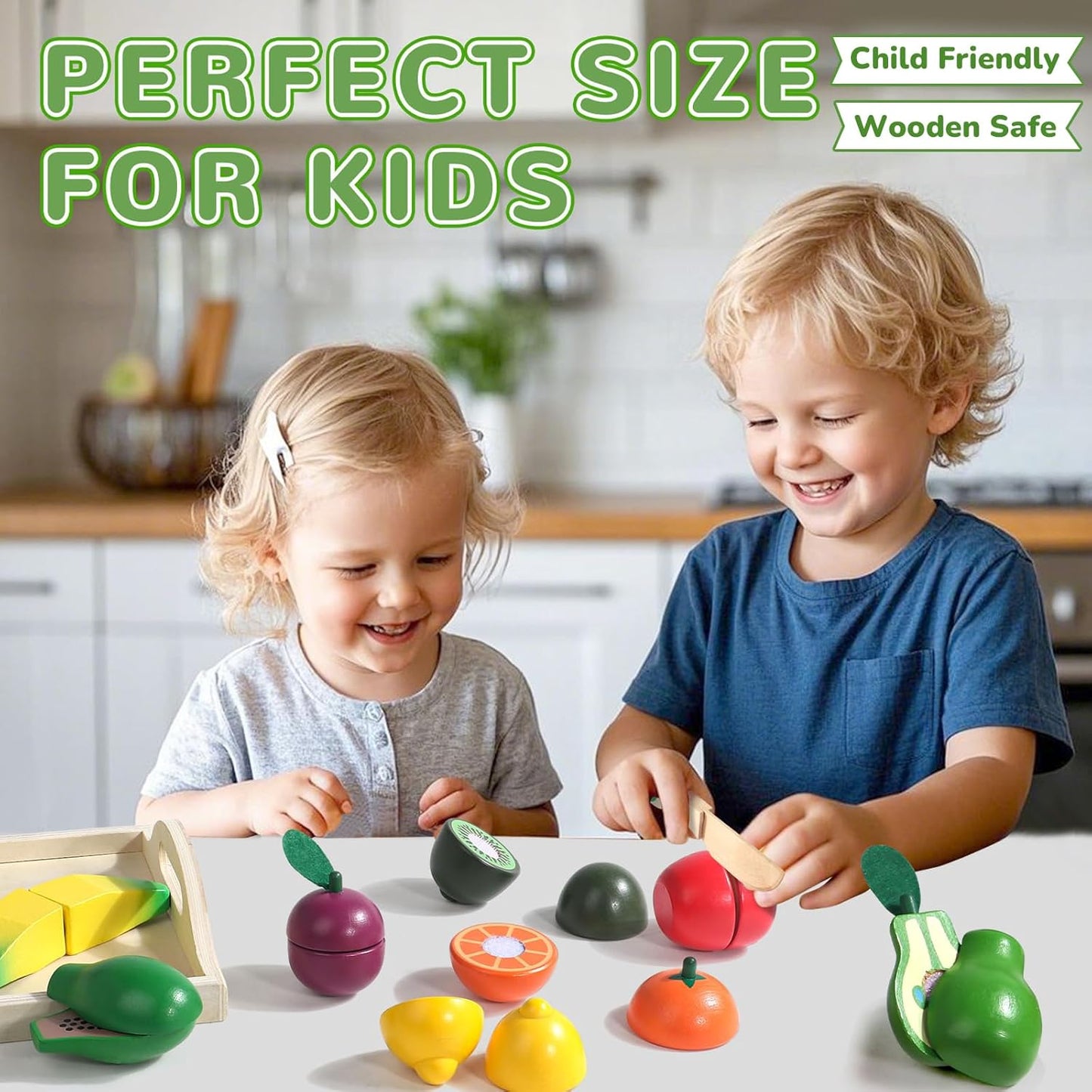 Montessori Toys for 2 Year Old Play Food Cutting Toy Wooden Toys Pretend Play Kitchen Accessories for Kids Fake Food Pretend Play Kitchen Set for Kids 2 3 4 Girls Boys Party Games