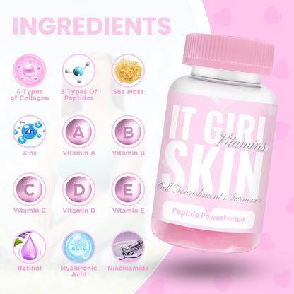 Glowing Skin Collagen Gummy, Hydrated, Youthful Skin, Hyaluronic Acid, Peptides, Retinol, Sea Moss, Vitamins & Antioxidants for Anti-Aging, Acne, Skincare, Beauty Gummies for Women, Organic & Vegan